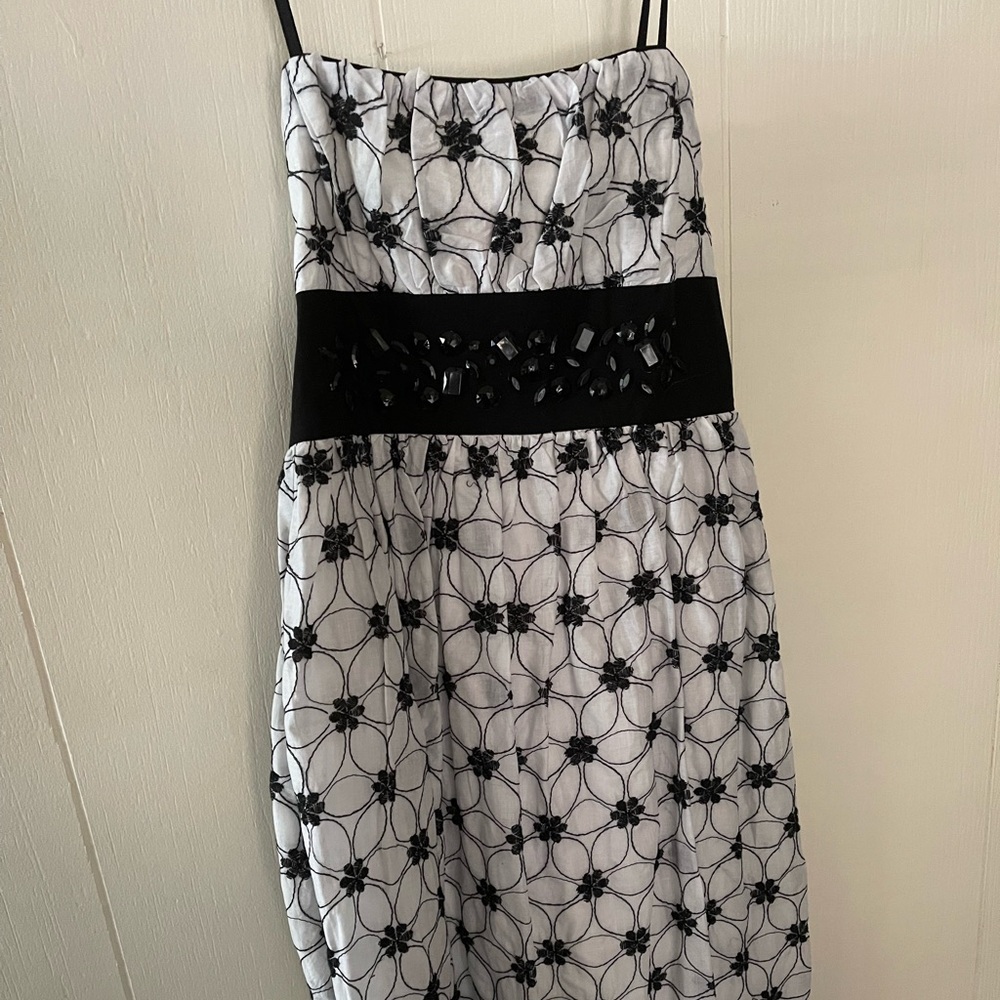 Floral black and white mid length dress